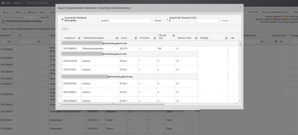 List of labs having this chemical in your Department (School) appears. If you also have this chemical in your inventory, your lab should be on that list too.